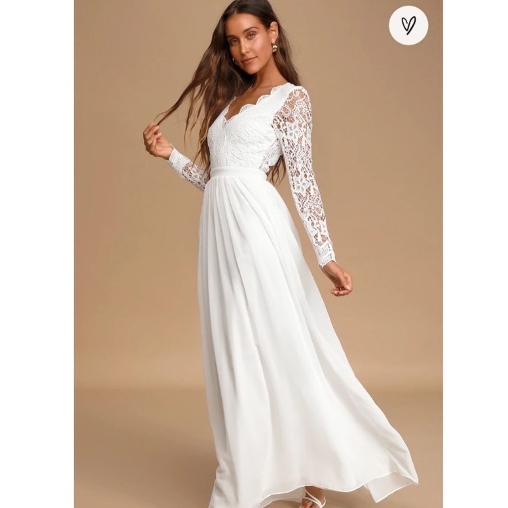 Lulus awaken my love white lace long sleeve open back maxi dress